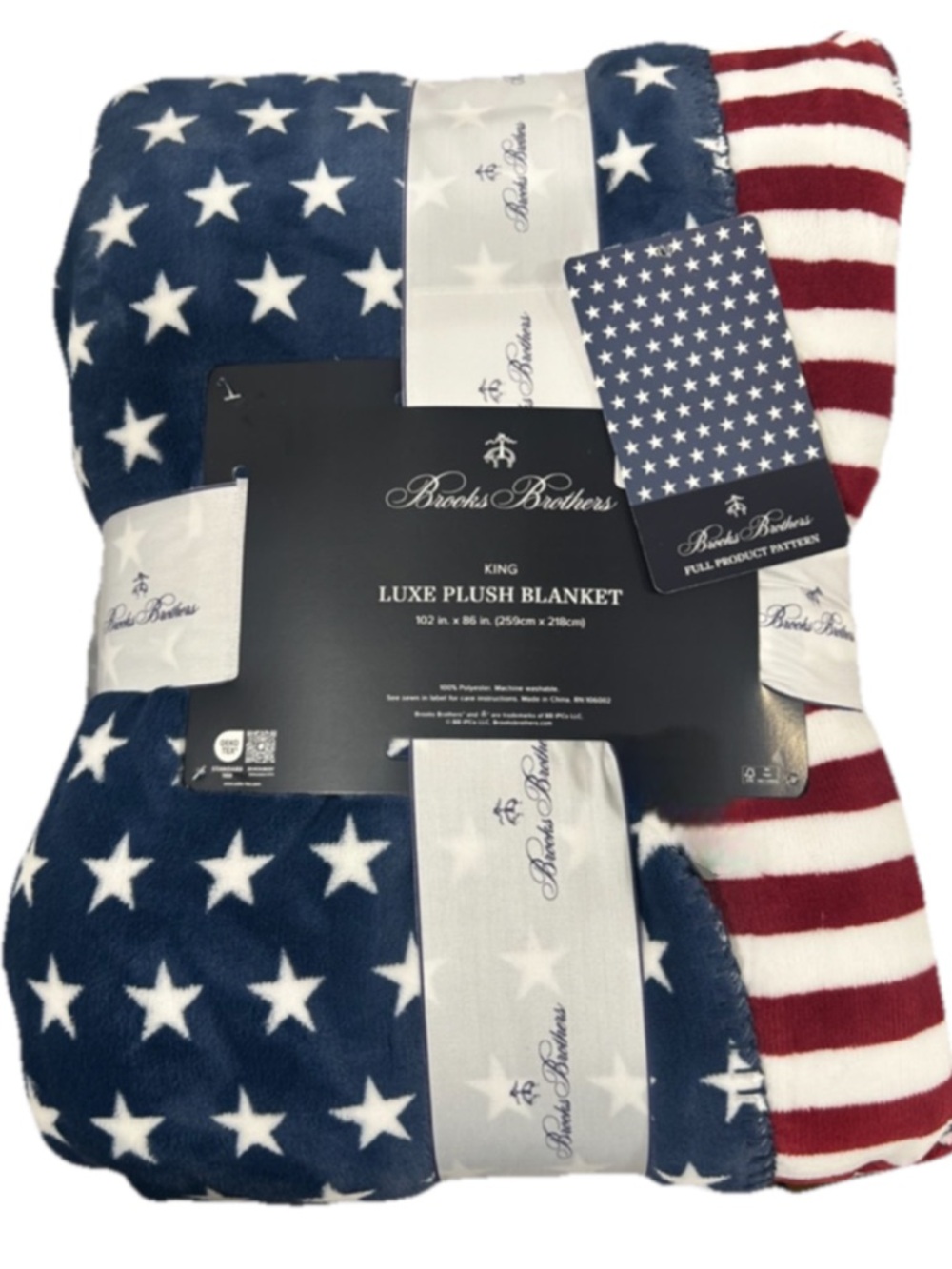 Brooks Brothers Red, White, Blue Patriotic King Luxe Plush Blanket 102”x86”